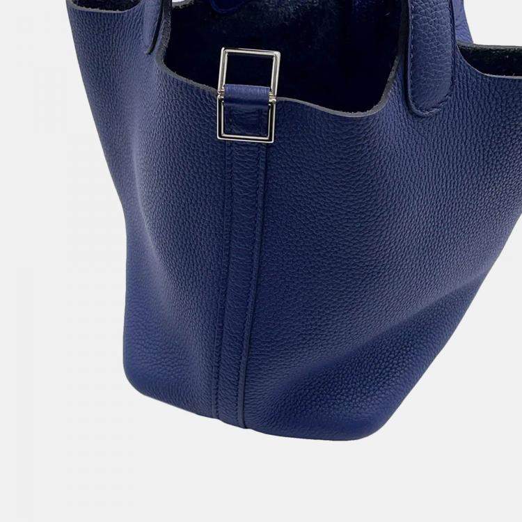 Pre Owned Hermes Picotin Lock 18 Blue Encre Taurillon Clemence Bucket Bag