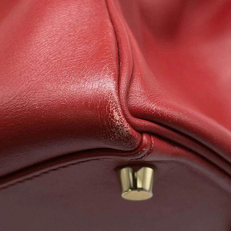 Pre Owned Hermes Kelly Retourne 32 Rouge Vif Box Calf Leather Handbag