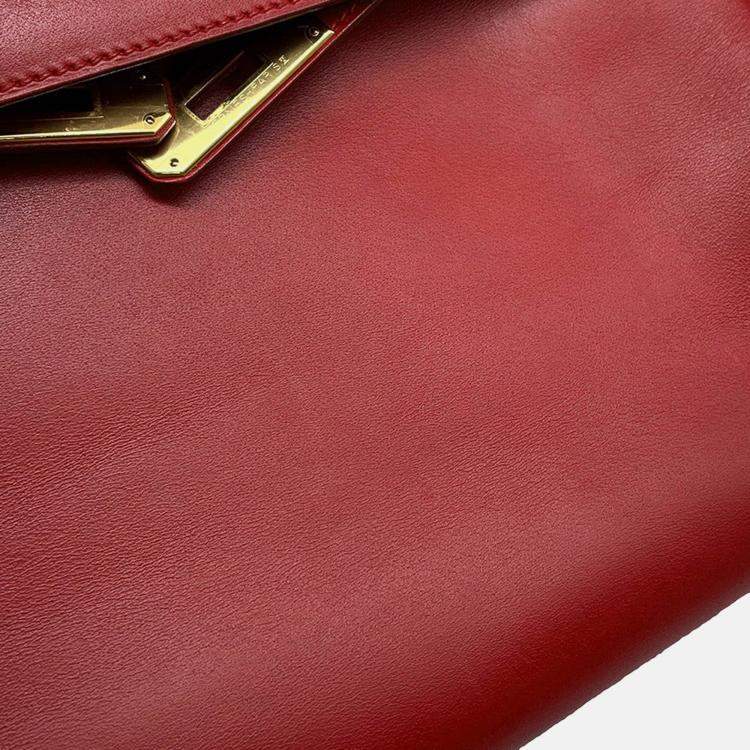 Pre Owned Hermes Kelly Retourne 32 Rouge Vif Box Calf Leather Handbag
