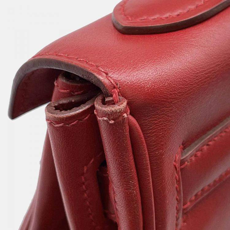 Pre Owned Hermes Kelly Retourne 32 Rouge Vif Box Calf Leather Handbag