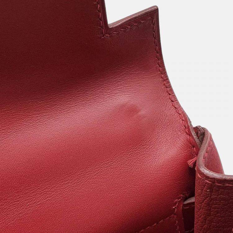 Pre Owned Hermes Kelly Retourne 32 Rouge Vif Box Calf Leather Handbag