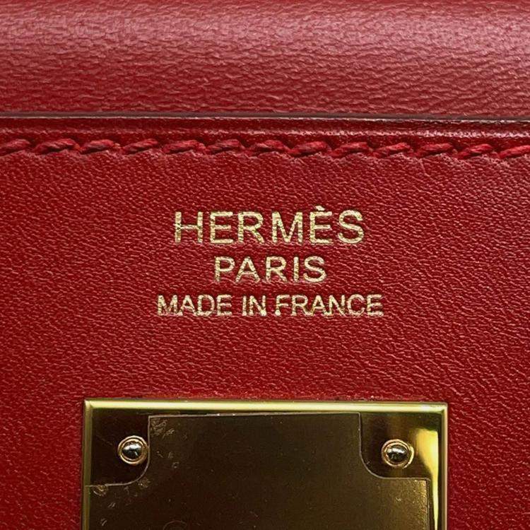 Pre Owned Hermes Kelly Retourne 32 Rouge Vif Box Calf Leather Handbag