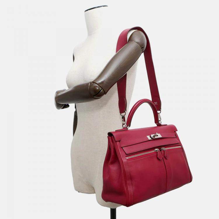 Pre Owned Hermes Kelly 32 Ruby Swift Leather Handbag