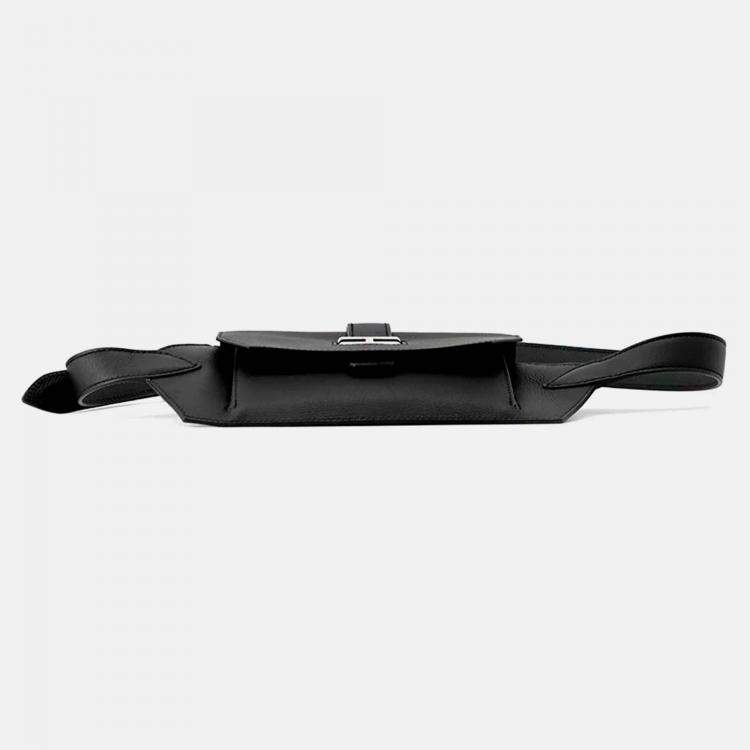 Pre Owned Hermes Elan Pocket 24 Black Swift Leather Epsom Belt Bag