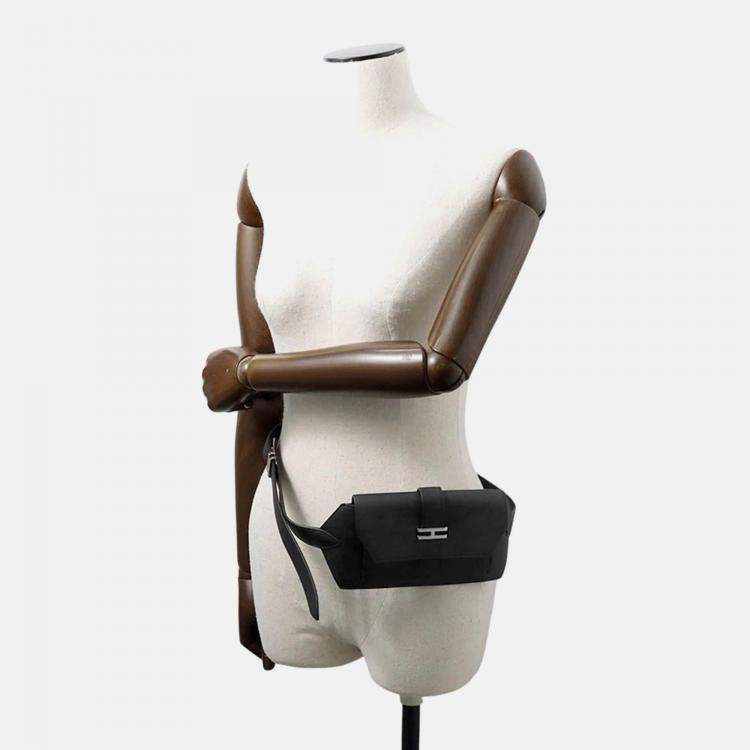 Pre Owned Hermes Elan Pocket 24 Black Swift Leather Epsom Belt Bag