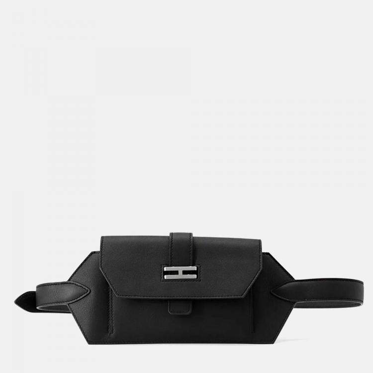 Pre Owned Hermes Elan Pocket 24 Black Swift Leather Epsom Belt Bag
