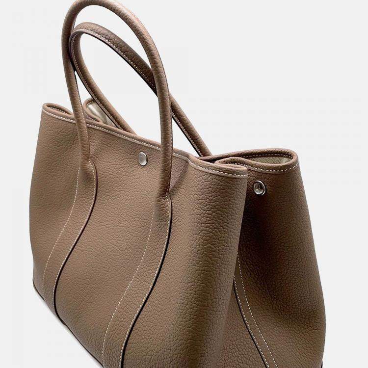 Pre Owned Hermes Garden Party 30 Etoupe Negonda Leather Tote Bag