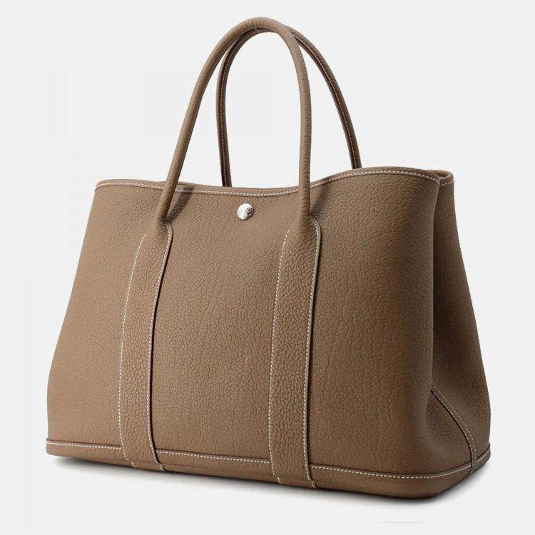 Pre Owned Hermes Garden Party 30 Etoupe Negonda Leather Tote Bag
