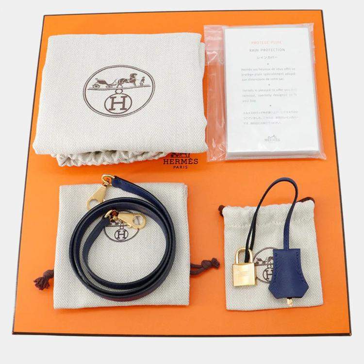 Pre Owned Hermes Kelly Sellier 28 Blue Saphir Epsom Handbag