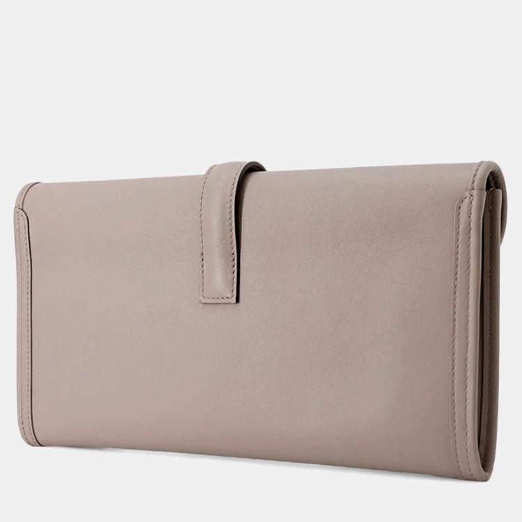 Pre Owned Hermes Jige 29 Gris Asphalte Swift Leather Clutch