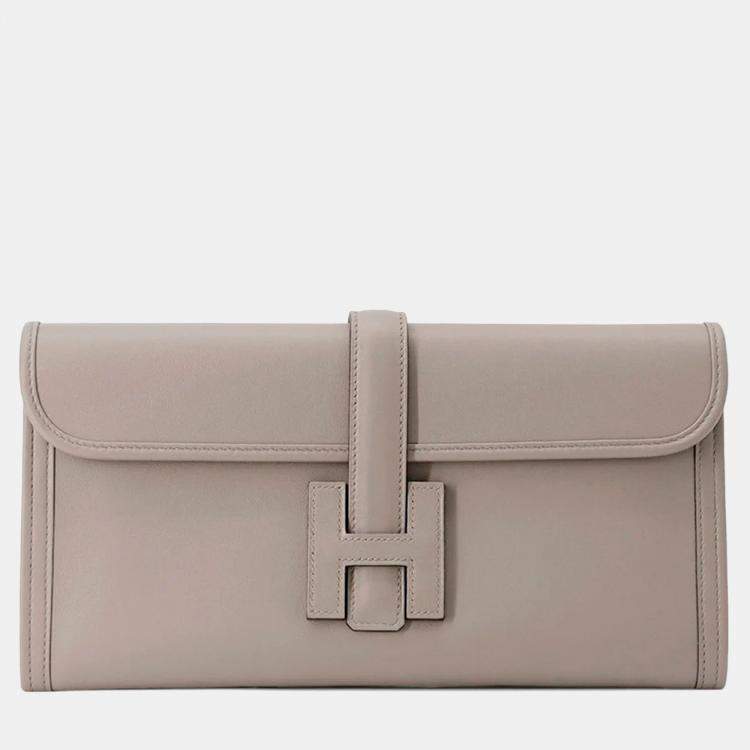 Pre Owned Hermes Jige 29 Gris Asphalte Swift Leather Clutch