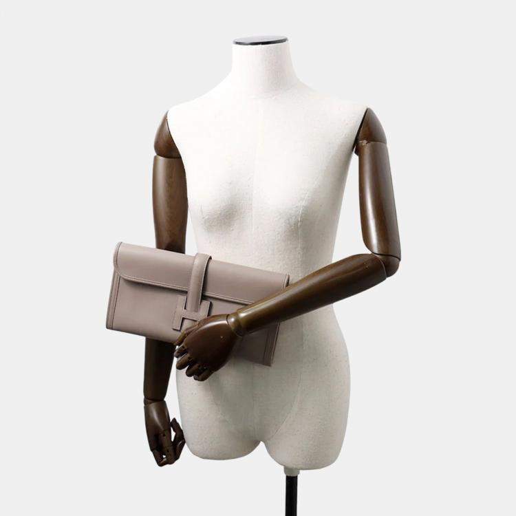 Pre Owned Hermes Jige 29 Gris Asphalte Swift Leather Clutch