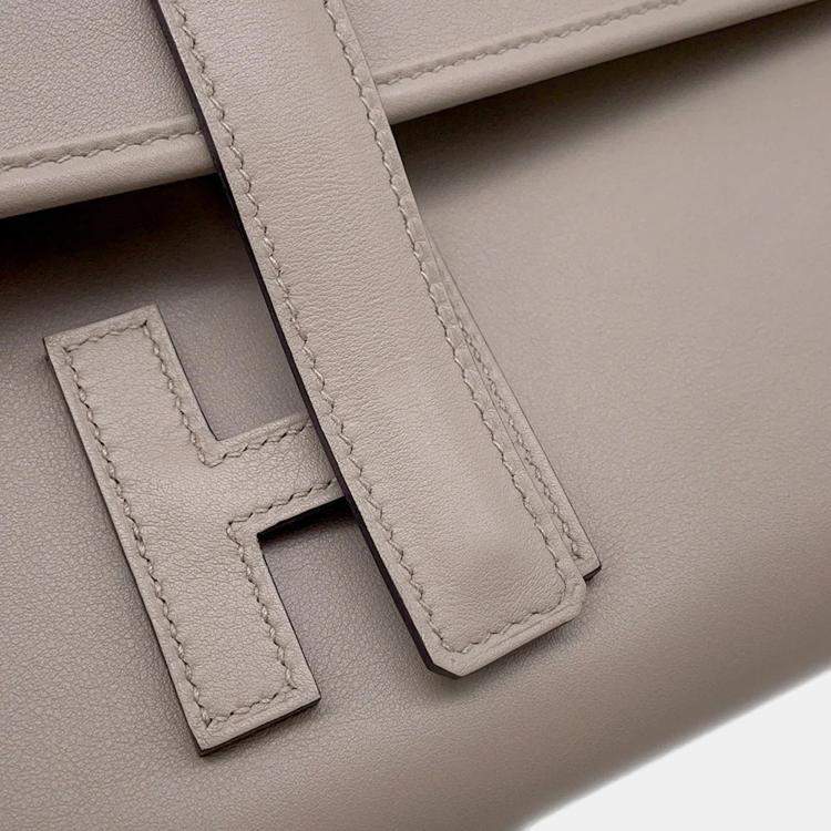 Pre Owned Hermes Jige 29 Gris Asphalte Swift Leather Clutch