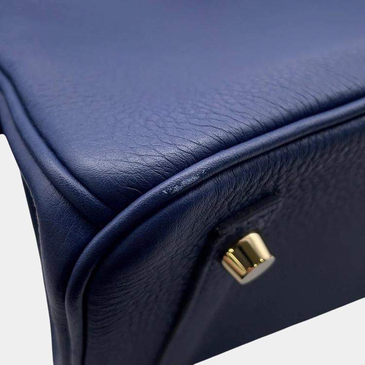 Pre Owned Hermes Birkin 30 Blue Navy Togo Leather Tote Bag
