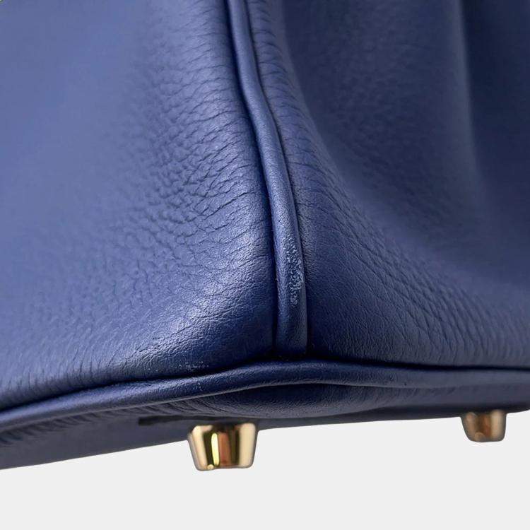 Pre Owned Hermes Birkin 30 Blue Navy Togo Leather Tote Bag