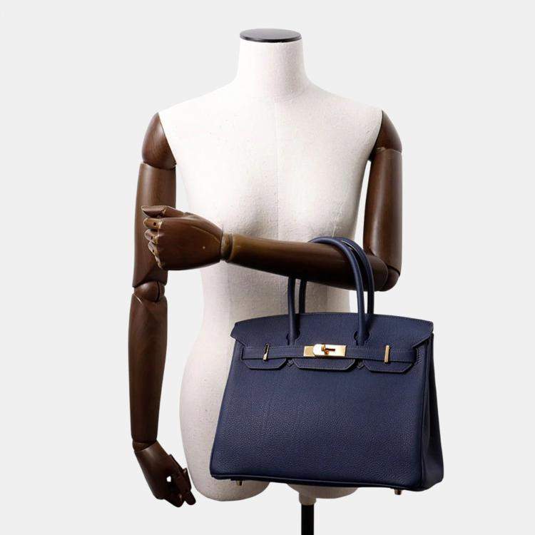 Pre Owned Hermes Birkin 30 Blue Navy Togo Leather Tote Bag