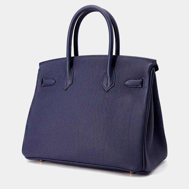 Pre Owned Hermes Birkin 30 Blue Navy Togo Leather Tote Bag