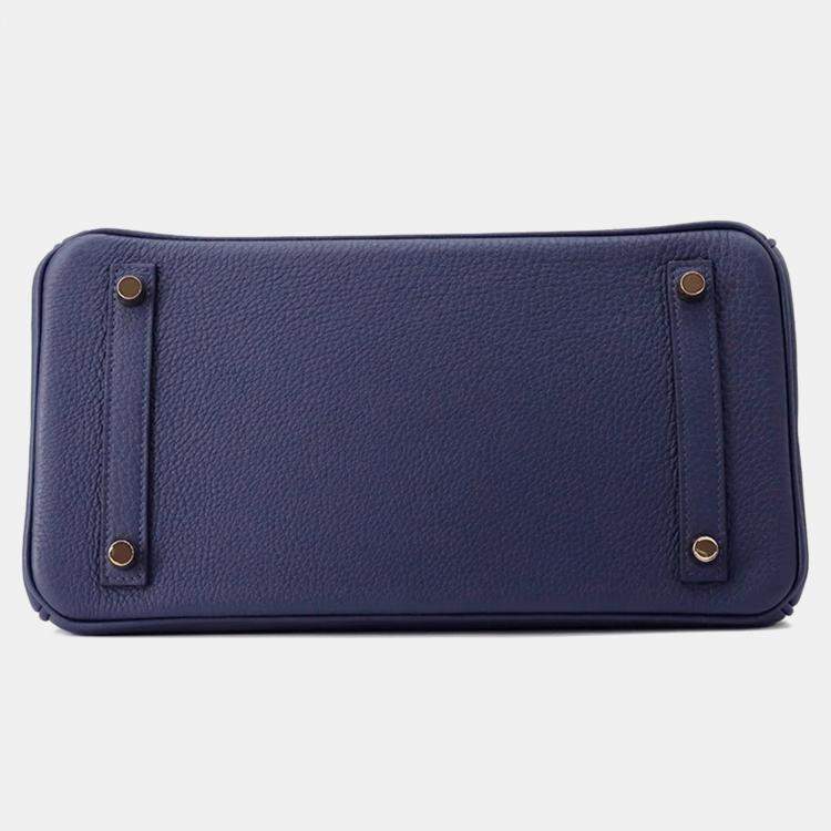 Pre Owned Hermes Birkin 30 Blue Navy Togo Leather Tote Bag