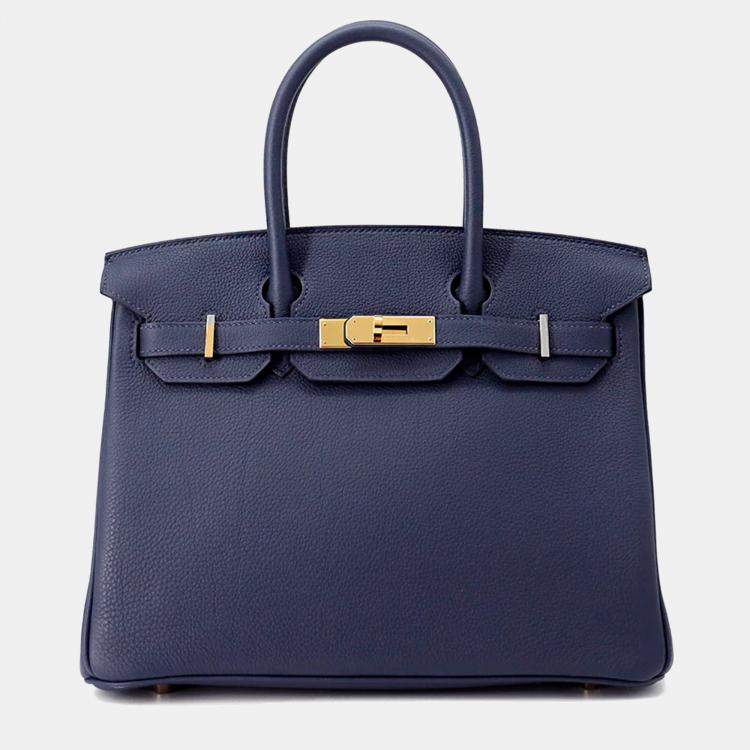 Pre Owned Hermes Birkin 30 Blue Navy Togo Leather Tote Bag
