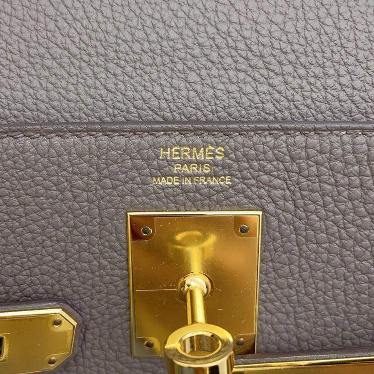 Pre Owned Hermes Kelly Retourne 28 Etain Togo Leather Handbag