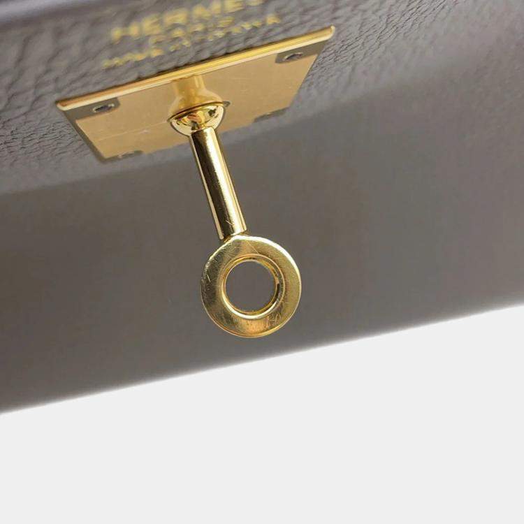 Pre Owned Hermes Kelly Retourne 28 Etain Togo Leather Handbag