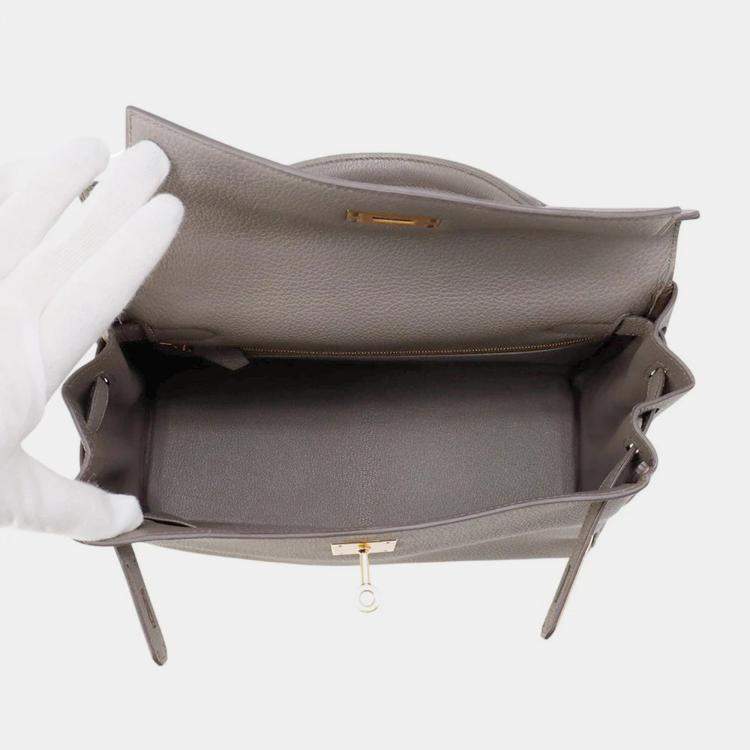Pre Owned Hermes Kelly Retourne 28 Etain Togo Leather Handbag