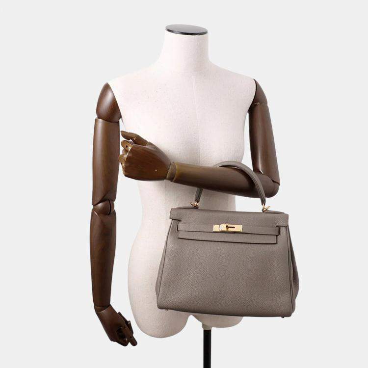 Pre Owned Hermes Kelly Retourne 28 Etain Togo Leather Handbag