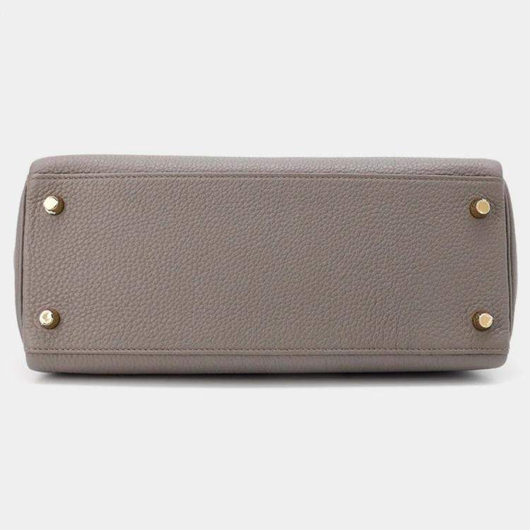 Pre Owned Hermes Kelly Retourne 28 Etain Togo Leather Handbag