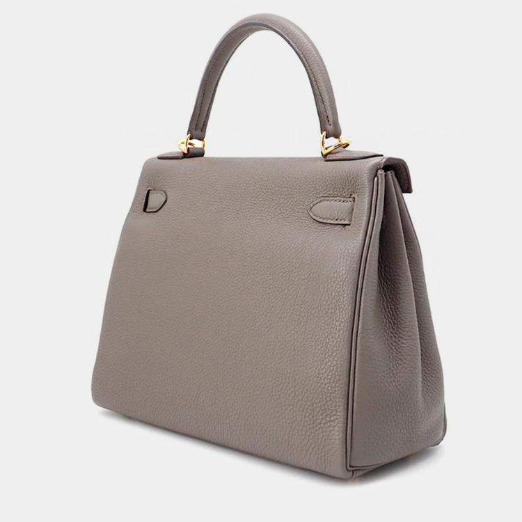 Pre Owned Hermes Kelly Retourne 28 Etain Togo Leather Handbag