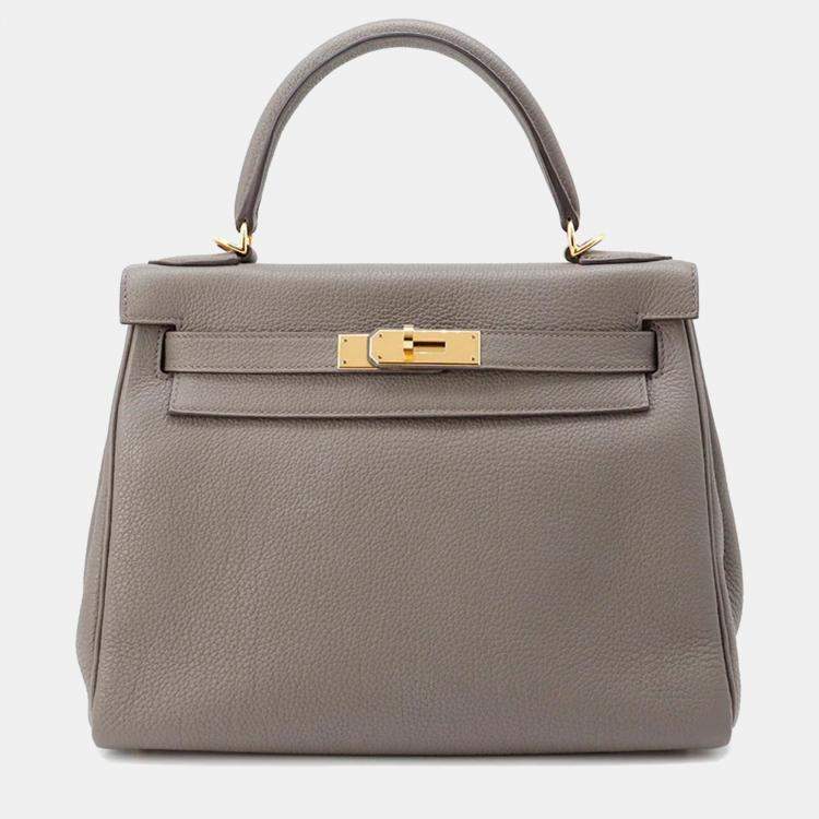 Pre Owned Hermes Kelly Retourne 28 Etain Togo Leather Handbag