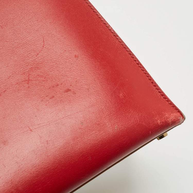 Pre Owned Hermes Rouge H/Rouge Vif/Naturel Box Leather Gold Finish Kelly Sellier 32 Bag
