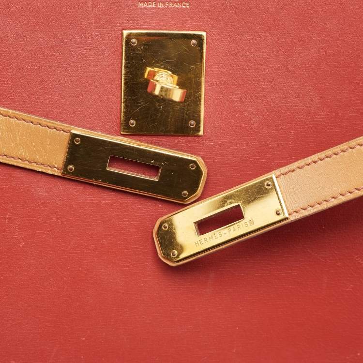 Pre Owned Hermes Rouge H/Rouge Vif/Naturel Box Leather Gold Finish Kelly Sellier 32 Bag