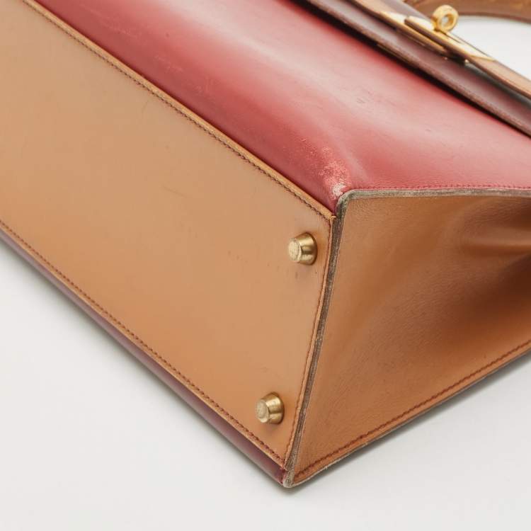 Pre Owned Hermes Rouge H/Rouge Vif/Naturel Box Leather Gold Finish Kelly Sellier 32 Bag