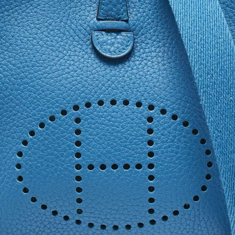 Pre Owned Hermes Bleu Frida Taurillon Clemence Leather Evelyne TPM Bag