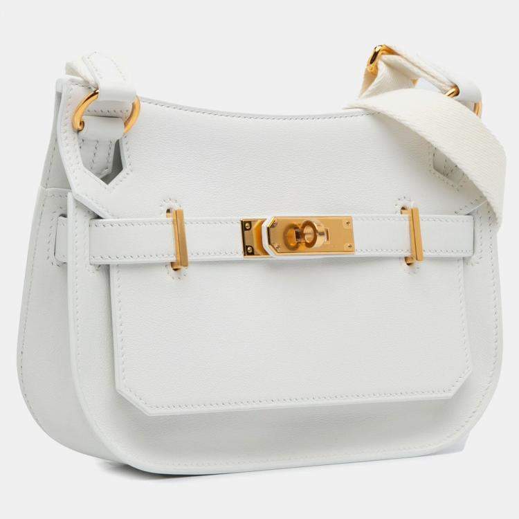 Pre Owned Hermes Mini Jypsiere White Evercolor Leather Crossbody Bag