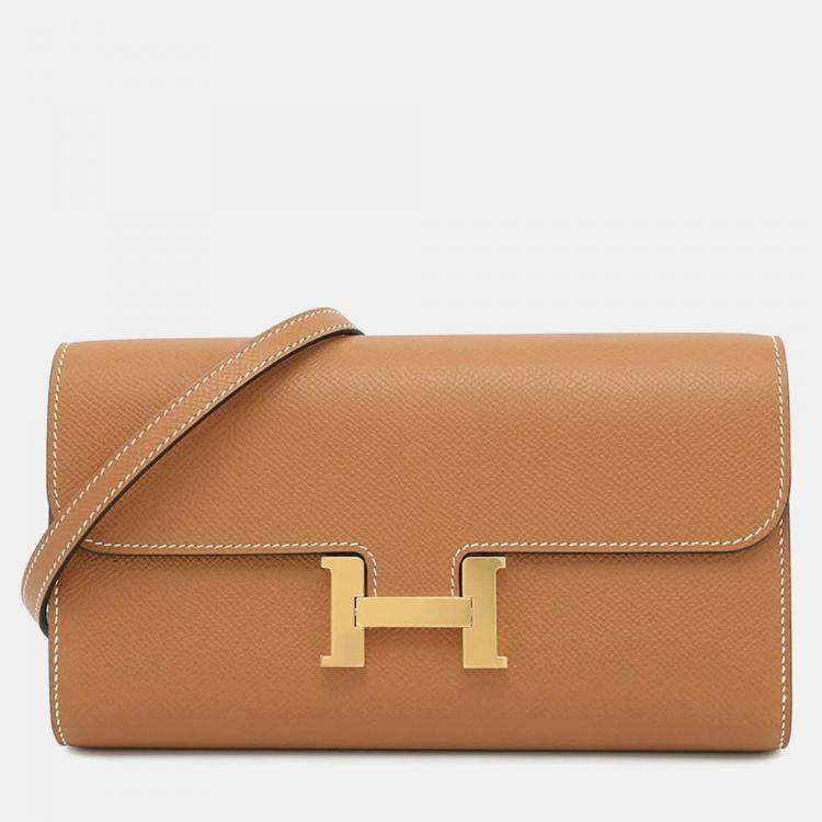 Pre Owned Hermes Constance Long To Go Toffee Epsom