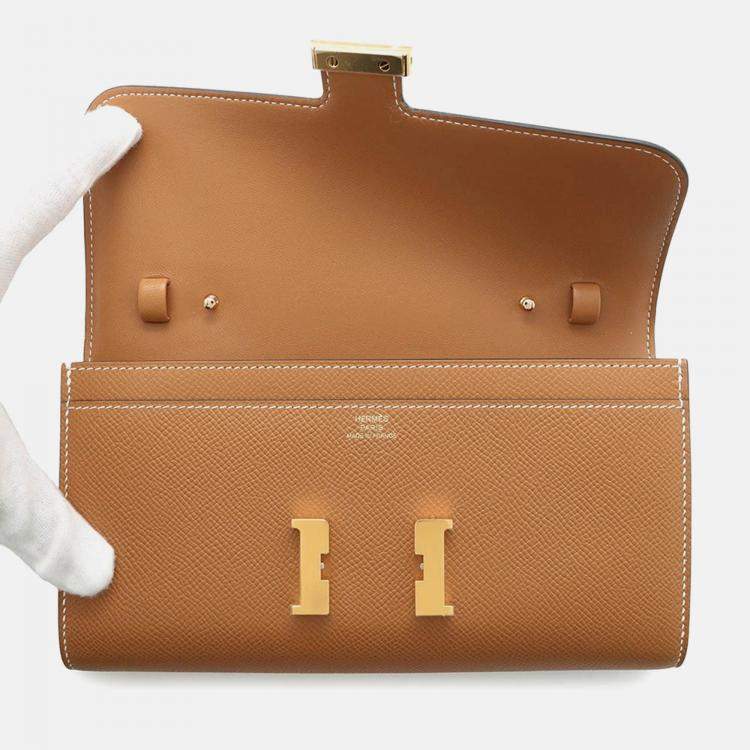Pre Owned Hermes Constance Long To Go Toffee Epsom