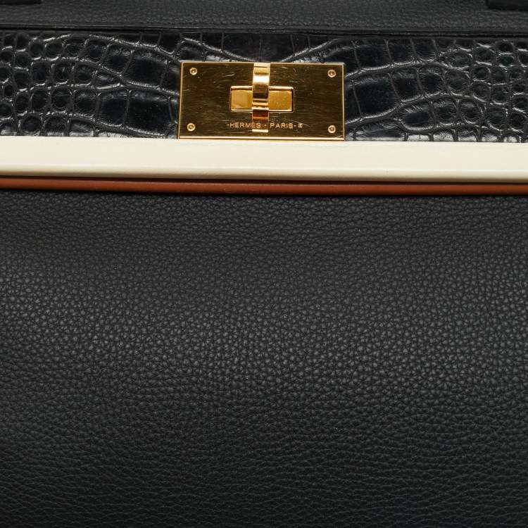 Pre Owned Hermes Noir Matte Alligator and Togo Leather Gold Finish 24/24 29 Bag