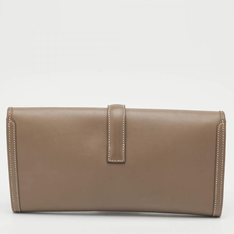 Pre Owned Hermès Etoupe Swift Leather Elan Jige 29 Clutch