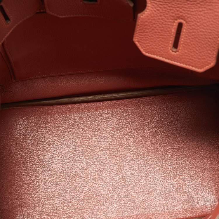 Pre Owned Hermes Sanguine Taurillon Clemence Leather Palladium Finish Birkin 35 Bag
