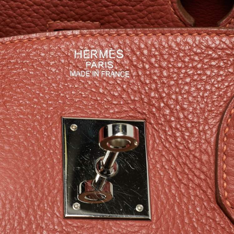 Pre Owned Hermes Sanguine Taurillon Clemence Leather Palladium Finish Birkin 35 Bag