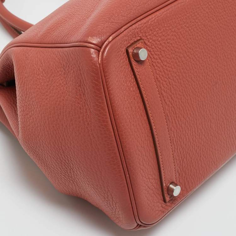 Pre Owned Hermes Sanguine Taurillon Clemence Leather Palladium Finish Birkin 35 Bag