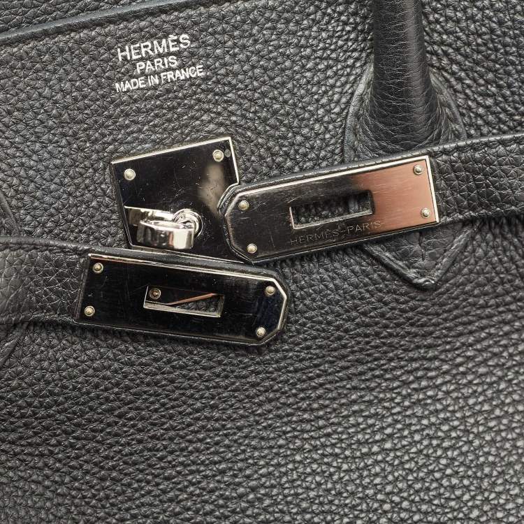 Pre Owned Hermes Noir Togo Leather Palladium Finish Birkin 35 Bag