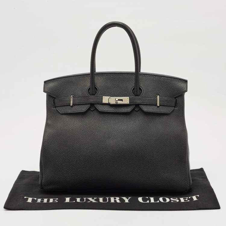 Pre Owned Hermes Noir Togo Leather Palladium Finish Birkin 35 Bag