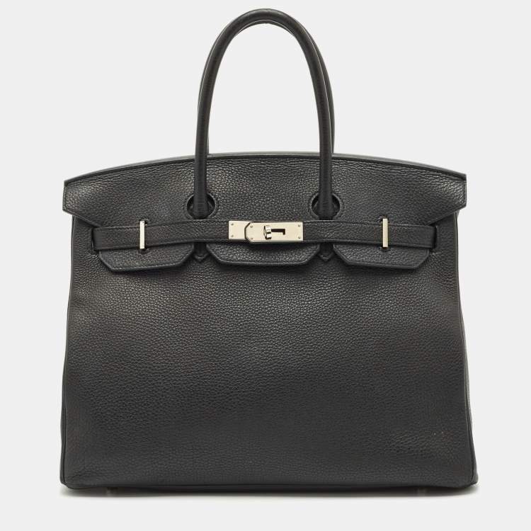 Pre Owned Hermes Noir Togo Leather Palladium Finish Birkin 35 Bag
