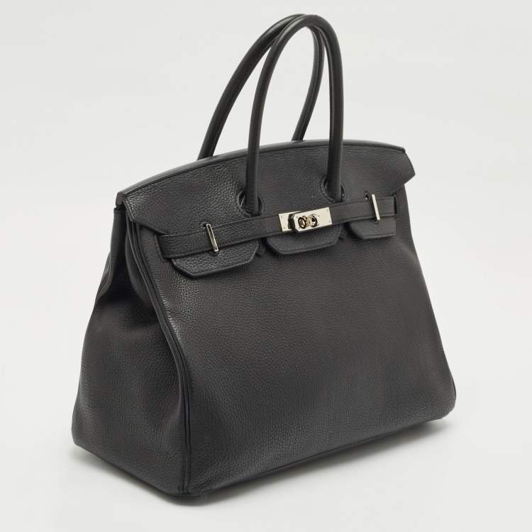 Pre Owned Hermes Noir Togo Leather Palladium Finish Birkin 35 Bag