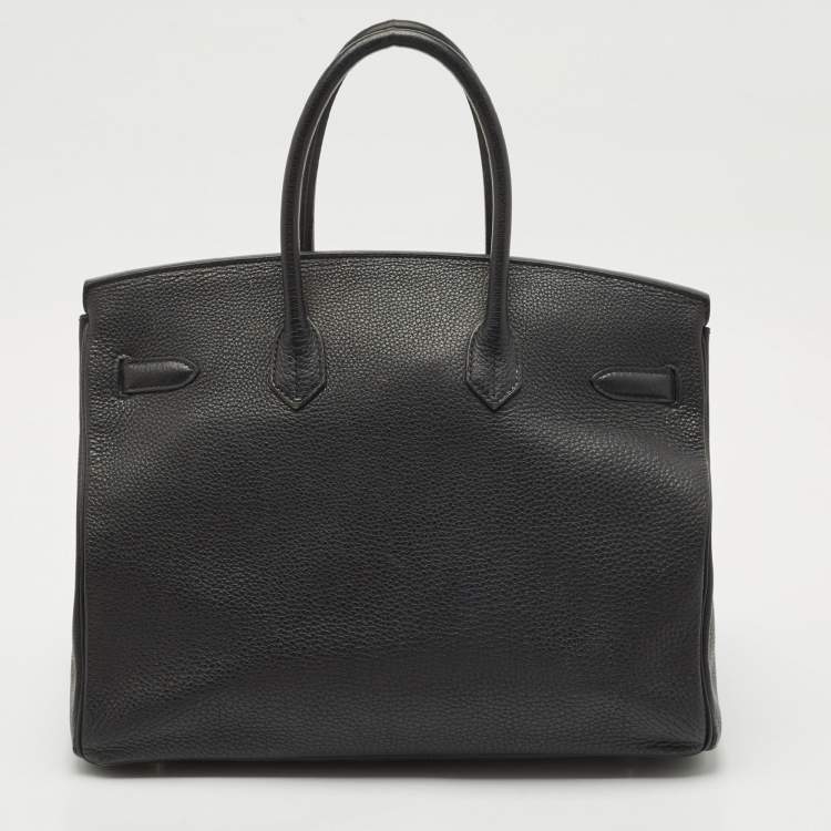 Pre Owned Hermes Noir Togo Leather Palladium Finish Birkin 35 Bag