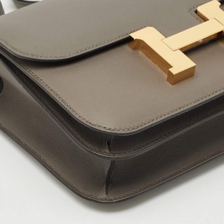 Pre Owned Hermes Etain Swift Leather Rose Gold Finish Constance 18 Mini Bag