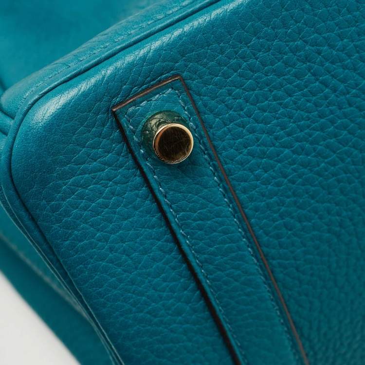 Pre Owned Hermes Blue Izmir Clemence Leather Gold Finish Birkin 30 Bag