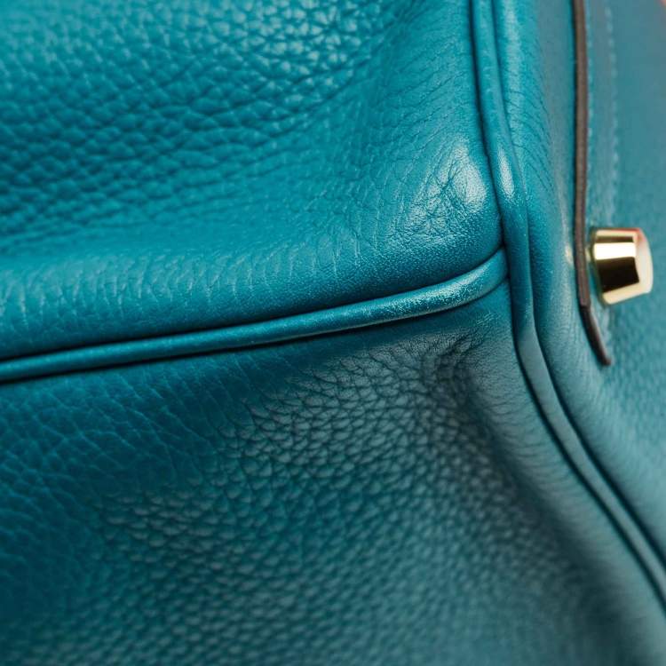 Pre Owned Hermes Blue Izmir Clemence Leather Gold Finish Birkin 30 Bag